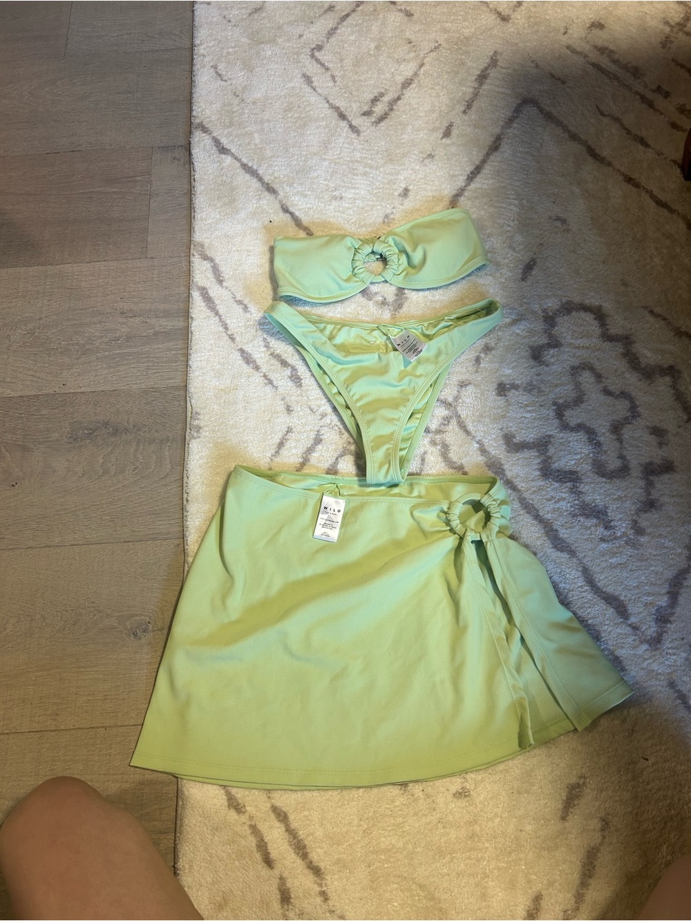Lime Green Bandeau Bikini Set with Skirt - Women's Swim